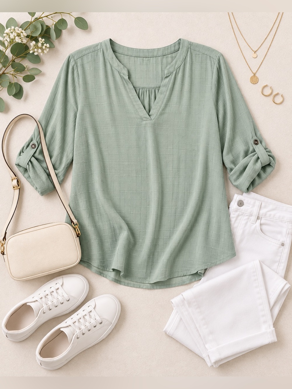 Maurices Atwood Textured 3/4 Sleeve Popover Blouse